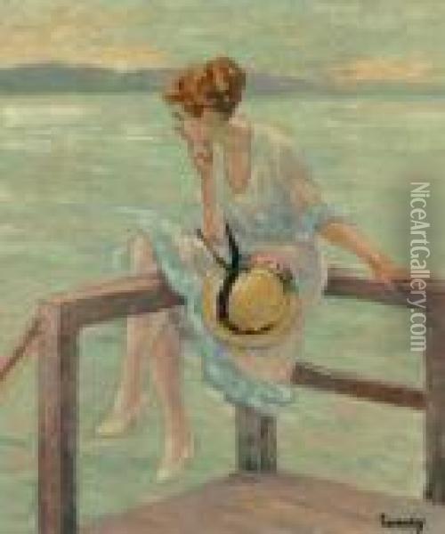 Seated Woman On A Railing Oil Painting - Edward Alfred Cucuel