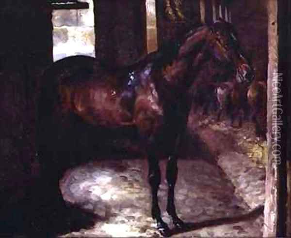 Dark Bay Horse in the stable Oil Painting - Theodore Gericault