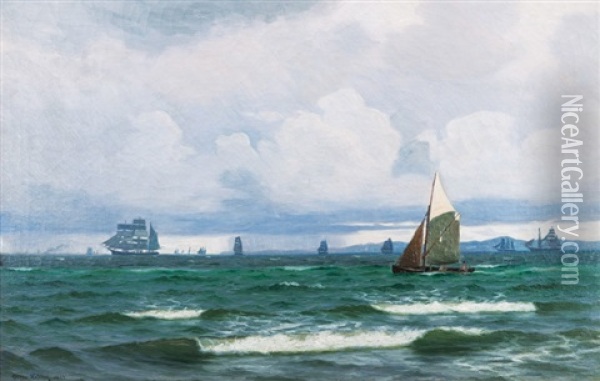 Ships Off Gilleleje Oil Painting - Viggo Lauritz Helsted
