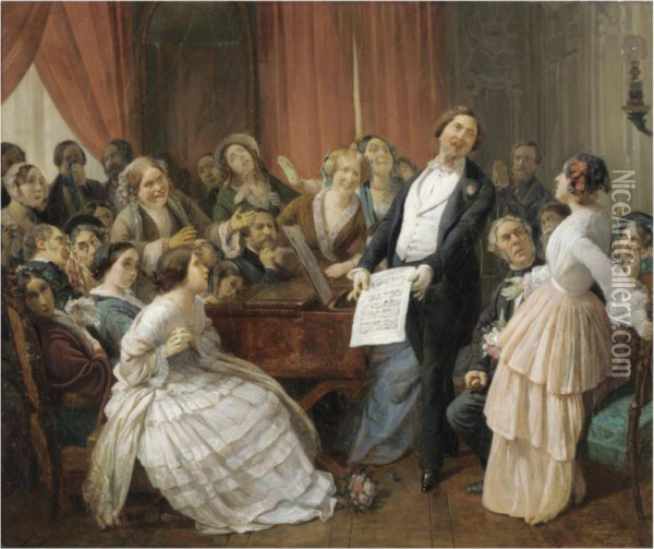 Triomphe D'un Tenor Dans Une Matinee Musicale Oil Painting - Francois-Auguste Biard