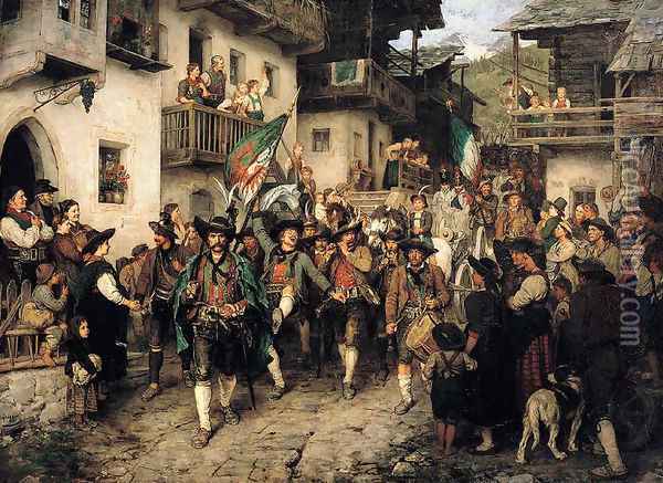 Tyrolean landsturm coming home in the war of 1809 Oil Painting - Franz Von Defregger