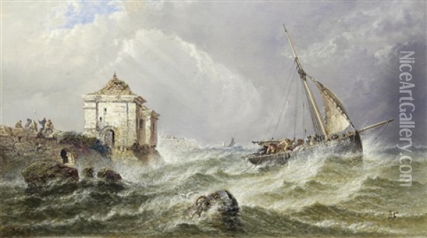 Smack Making Harbour In A Gale Oil Painting - Arthur Joseph Meadows