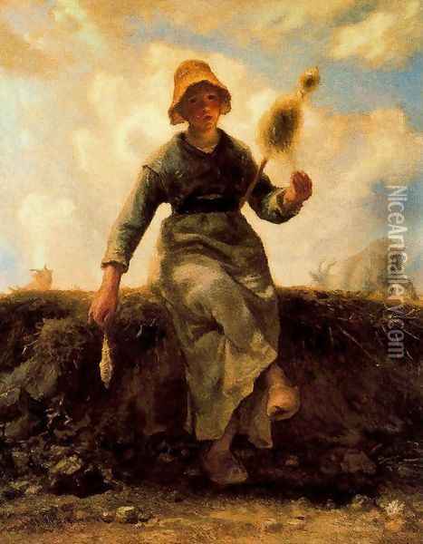 A fiadeira Oil Painting - Jean-Francois Millet