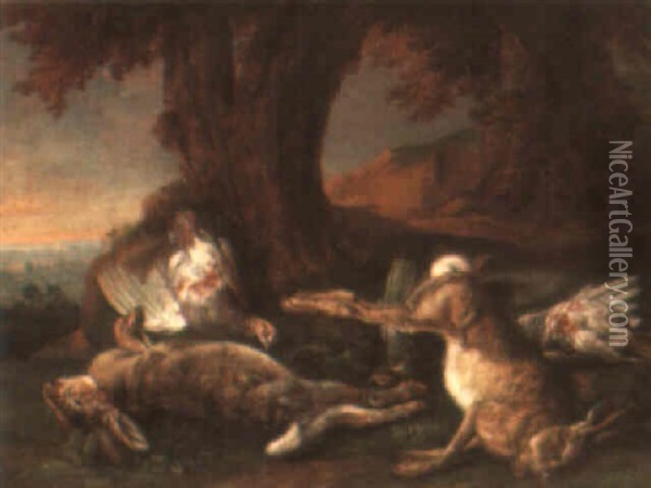 Landscape With Game Beneath A Tree Oil Painting - Adriaen de Gryef