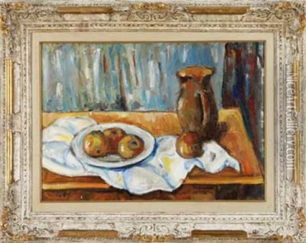 Stillleben Mit Krug Und Apfeln Oil Painting - Oscar Wilhelm Luethy