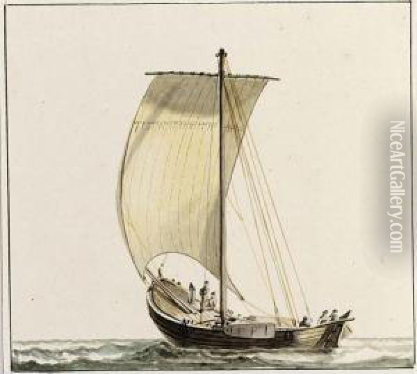 Two Studies Of A Boat: A 'blankenezer Visser' Before The Wind And A 'blankenezer Visser' At Anchor Oil Painting - Wijbrand Schaap