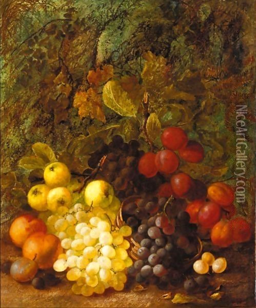 Still Life Of Grapes, Plums, Peaches And Apples Oil Painting - Vincent Clare