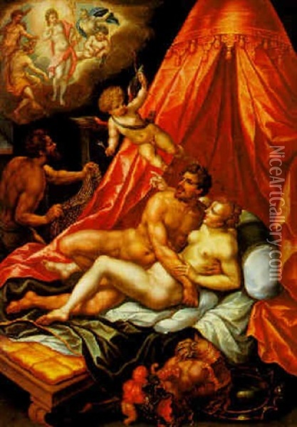 Mars And Venus Surprised By Vulcan Oil Painting - Hendrick De Clerck