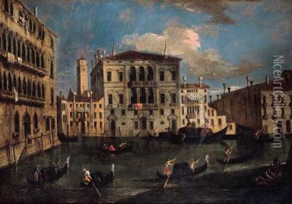 A View In Venice With Gondolas On A Canal Oil Painting - Michele Marieschi