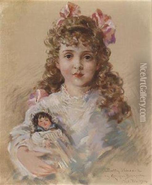 Betty Hazard With Her Favourite Doll Oil Painting - James Carroll Beckwith