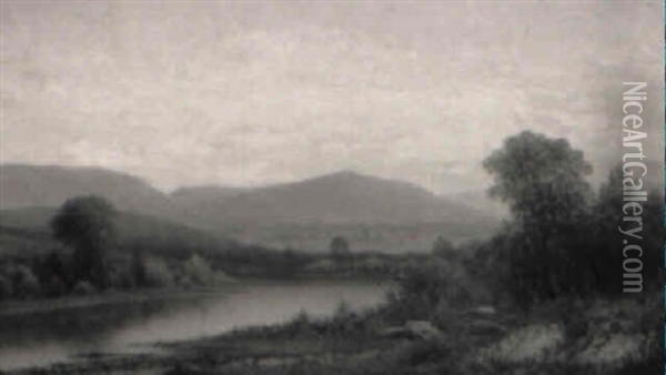 Panoramic View Across A River To Distant Mountains Oil Painting - Charles Wilson Knapp