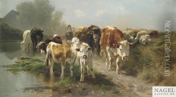 Heimkehrende Herde Oil Painting - Anton Braith