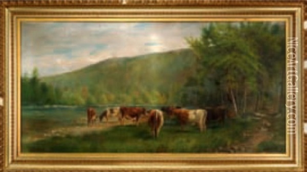 Landscape With Cows At A Stream Oil Painting - Albert Melville Graves