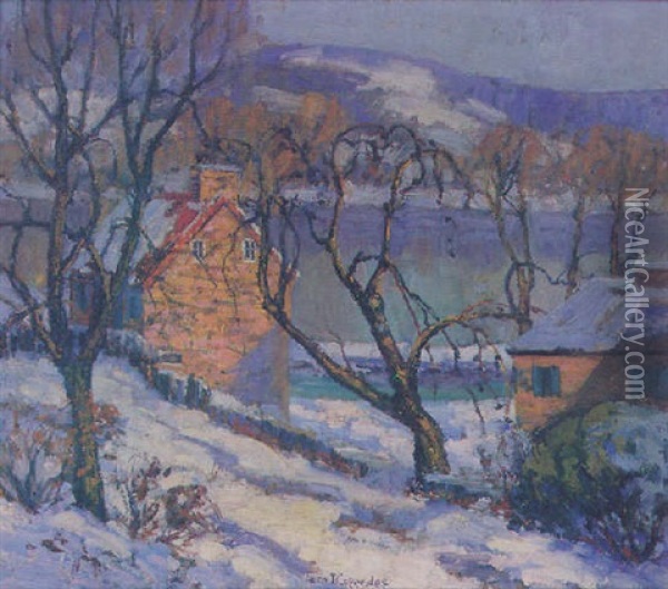 The Delaware In Winter Oil Painting - Fern Isabel Coppedge