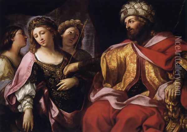 Esther before Ahasuerus 1630s Oil Painting - Giovanni Andrea Sirani