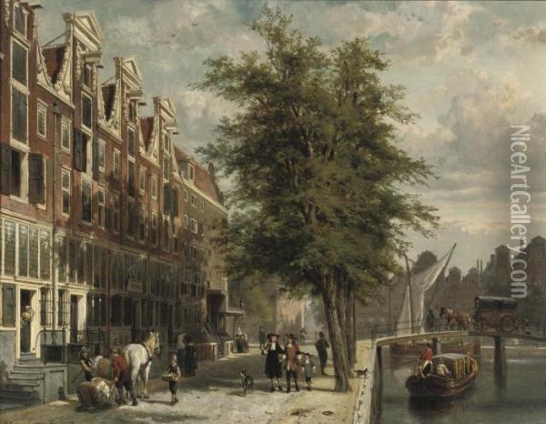 Gezicht Op Den Leidschegracht 
Naar De Heerengracht Te Amsterdamomstreeks Het Jaar 1670: Amsterdam In 
Summer Oil Painting - Cornelis Springer