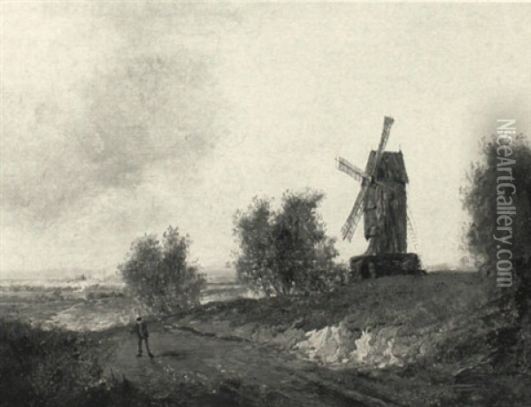 Figure Along Path With Windmill Oil Painting - Patrick Nasmyth