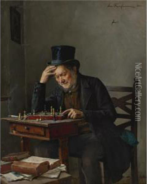 The Chess Player Oil Painting - Isidor Kaufmann