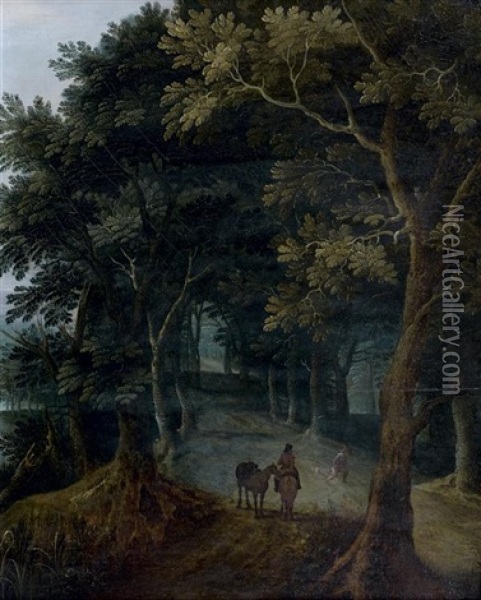 Cavalier Et Chasseur Dans Un Sous-bois Oil Painting - Gillis Van Coninxloo III