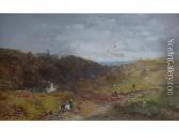 Open Country Landscape With Figures Near A Homestead Oil Painting - Charles Brooke Branwhite