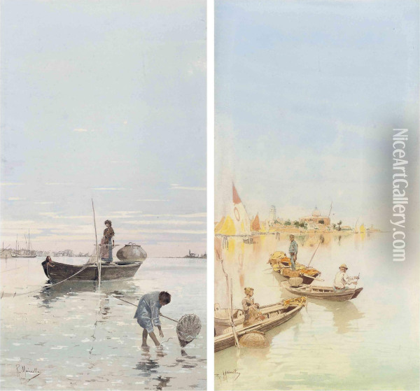 Fishing On The Venetian Lagoon Oil Painting - Raffaele Mainella