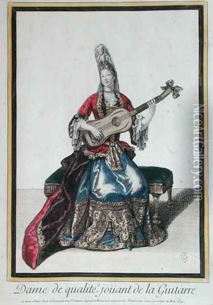 Lady Playing the Guitar, 1694 Oil Painting - Antoine Trouvain