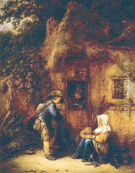 Traveller at a Cottage Door 1649 Oil Painting - Isaack Jansz. van Ostade