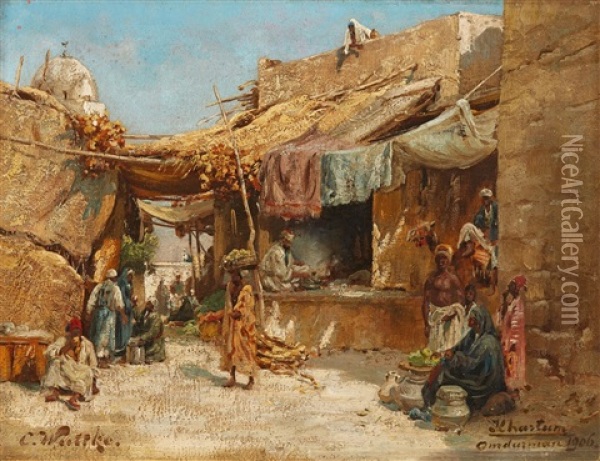 The Bazaar At Khartoum Oil Painting - Carl Wuttke