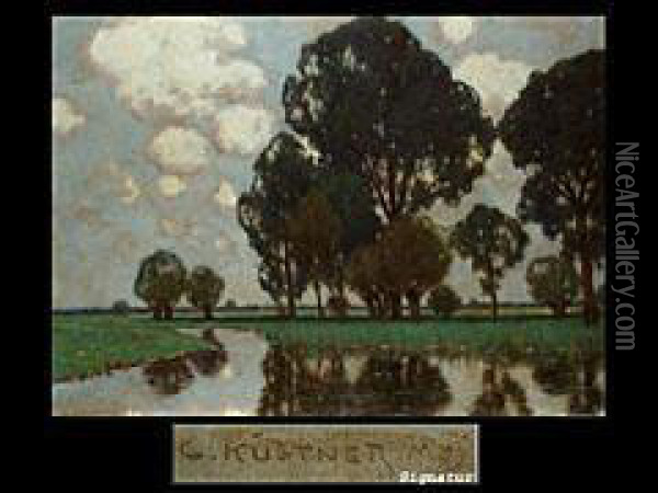 Flusslandschaft Mit Baumen Oil Painting - Carl Kustner