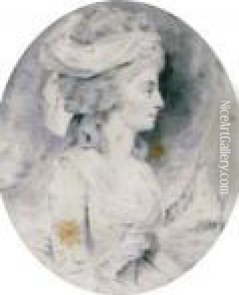 Portrait Of Lady, Half-length, In Profile To The Right, Said To Be Mrs. Margaret Wall Oil Painting - John Downman