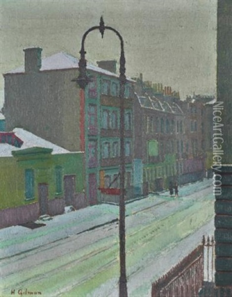 A London Street Scene In Snow Oil Painting - Harold Gilman