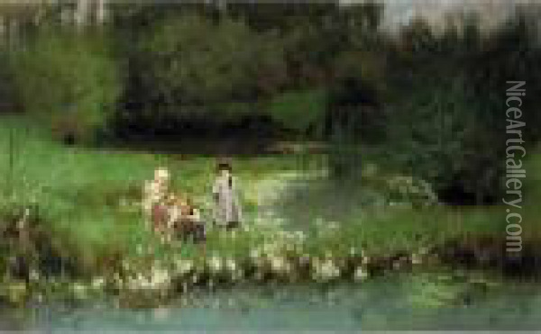 Picking Blossoms Oil Painting - Emile Claus