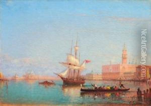 Trois Mats A L'entree Du Grand Canal Oil Painting - Charles Clement Calderon