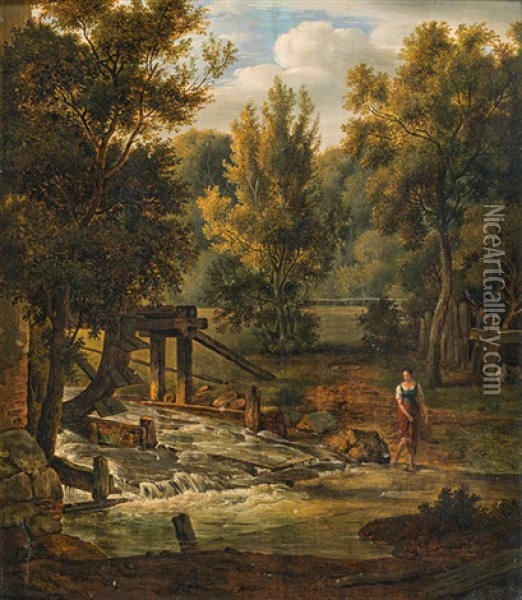 Landscape With A Watermill Oil Painting - Johann Nepomuk Schoedlberger