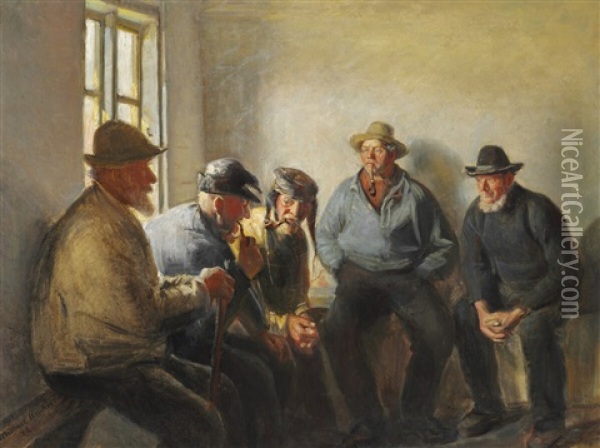 Fiskere I Skaenkestuen Oil Painting - Michael Peter Ancher