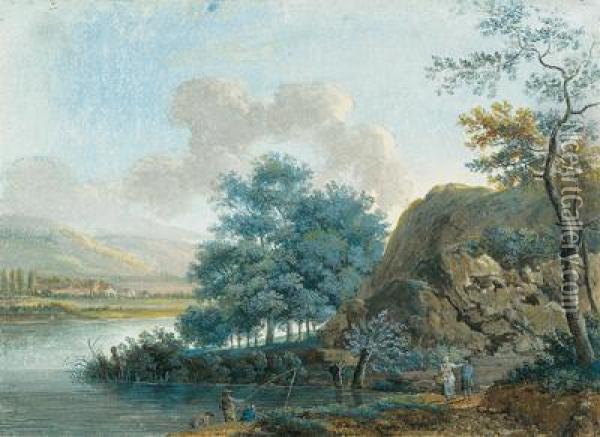Landschaftspartie Am Rhein Oil Painting - Johann Christoph Dietzsch