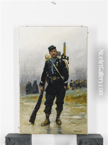 Deux Soldats De La Guerre De 1870 (infanterie De Ligne Et Genie) (2 Works) Oil Painting - Edouard Jean Baptiste Detaille
