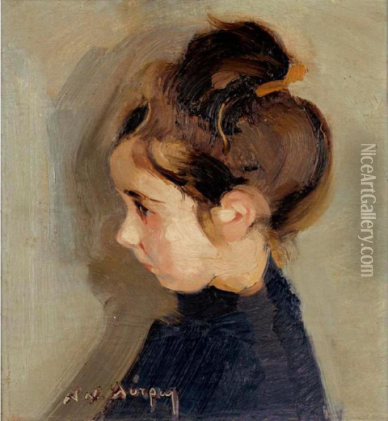 Portrait Of A Little Girl Oil Painting - Nicholaos Lytras
