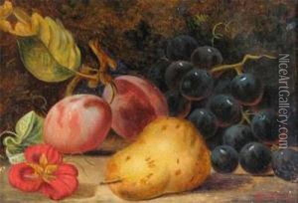 Still Life Of Plums, Grapes And A Pear Oil Painting - Henry George Todd