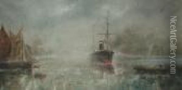 Shipping Off A Coast Oil Painting - George Cochrane Kerr