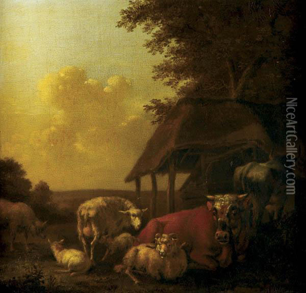 Cattle And Sheep Oil Painting - Adrian Van De Velde