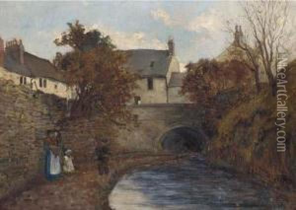 A Stroll By The Canal Oil Painting - Eben H. Murray