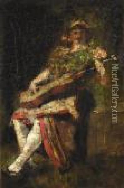 Der Gitarrenspieler Oil Painting - Adolphe Joseph Th. Monticelli
