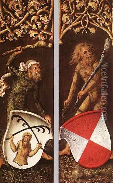 Sylvan Men With Heraldic Shields Oil Painting - Albrecht Durer