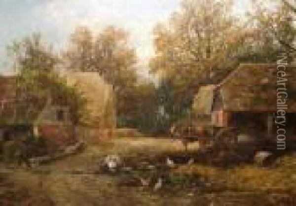 Farmyard Scene; Oil On Canvas Oil Painting - Samuel Bough