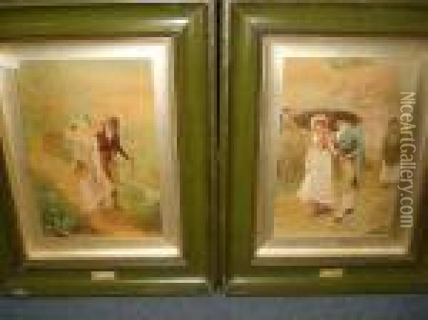 'a Summer Shower' And 'sweethearts' Oil Painting - Edmund Blair Blair Leighton