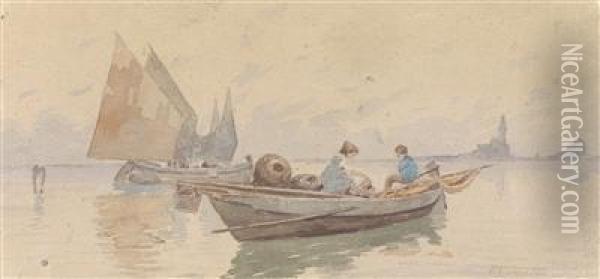 Fishingboats In Venice Oil Painting - Pietro Fragiacomo