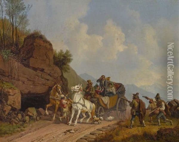 Uberfall Auf Eine Reisekutsche Oil Painting - Heinrich Buerkel