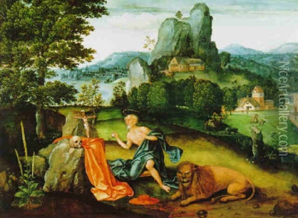 Phantastische Landschaft Mit Dem Heiligen Hieronymus Oil Painting - Jan Wellens de Cock