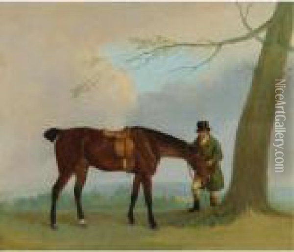 Edmund Simpson, Esq. Of Shropshire With His Favorite Hunter Oil Painting - Richard Barrett Davis